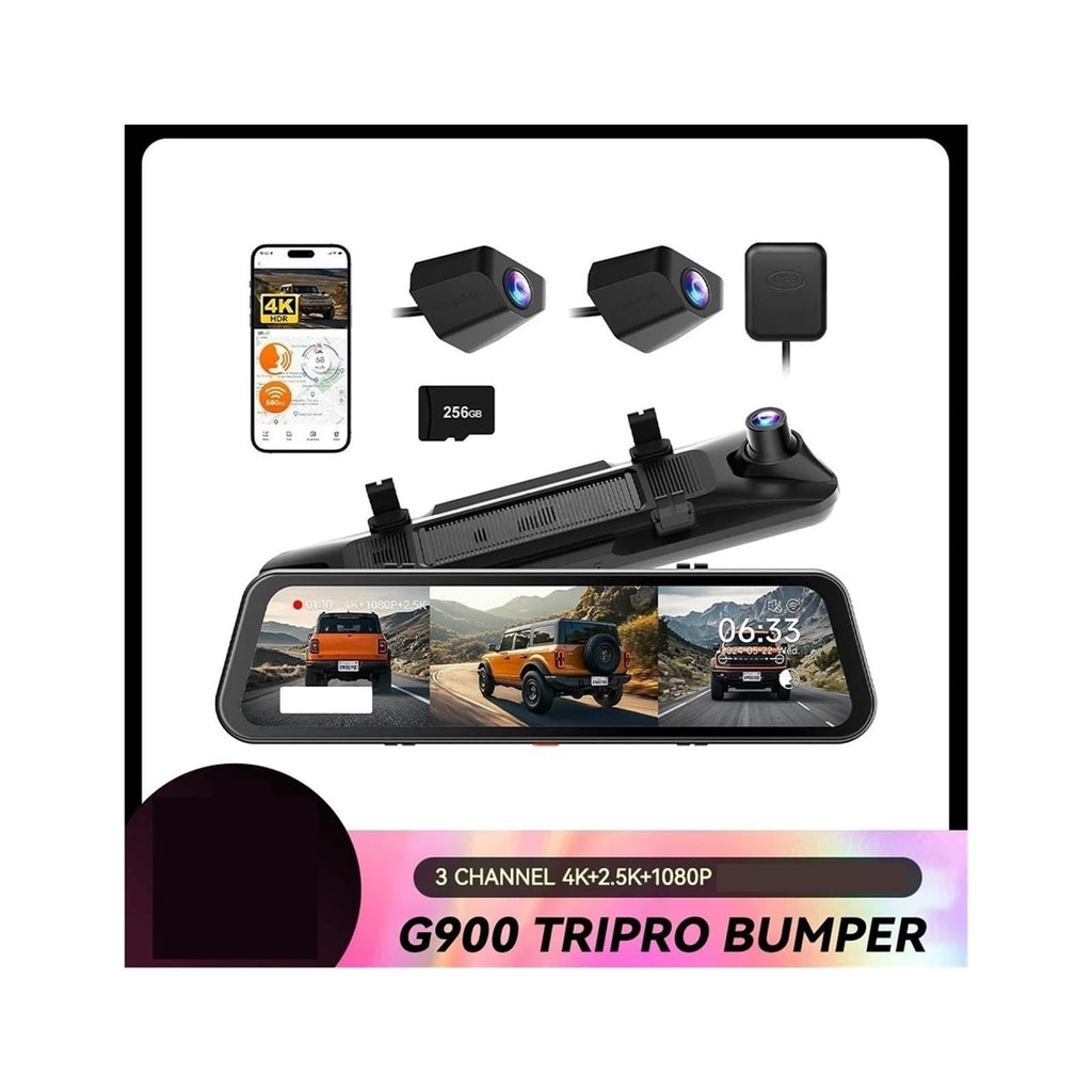 G900 Tripro 4K Mirror Dash Cam with 256GB Card