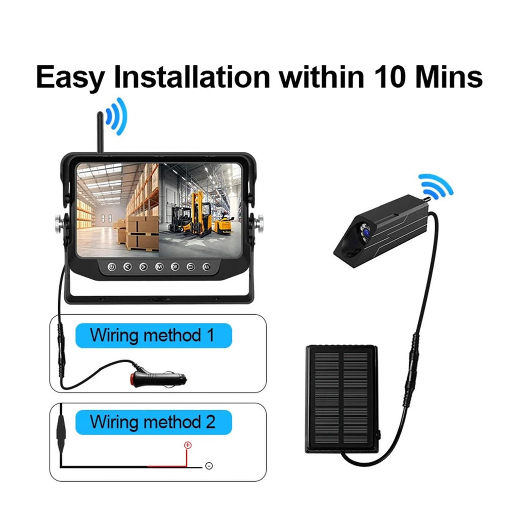 Magnetic Forklift Wireless Front Camera 7-inch 2CH Monitor DVR Recording Portable Solar Charger Case Reverse Camera for Truck