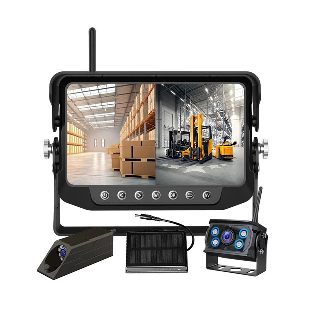 Magnetic Forklift Wireless Front Camera 7-inch 2CH Monitor DVR Recording Portable Solar Charger Case Reverse Camera for Truck