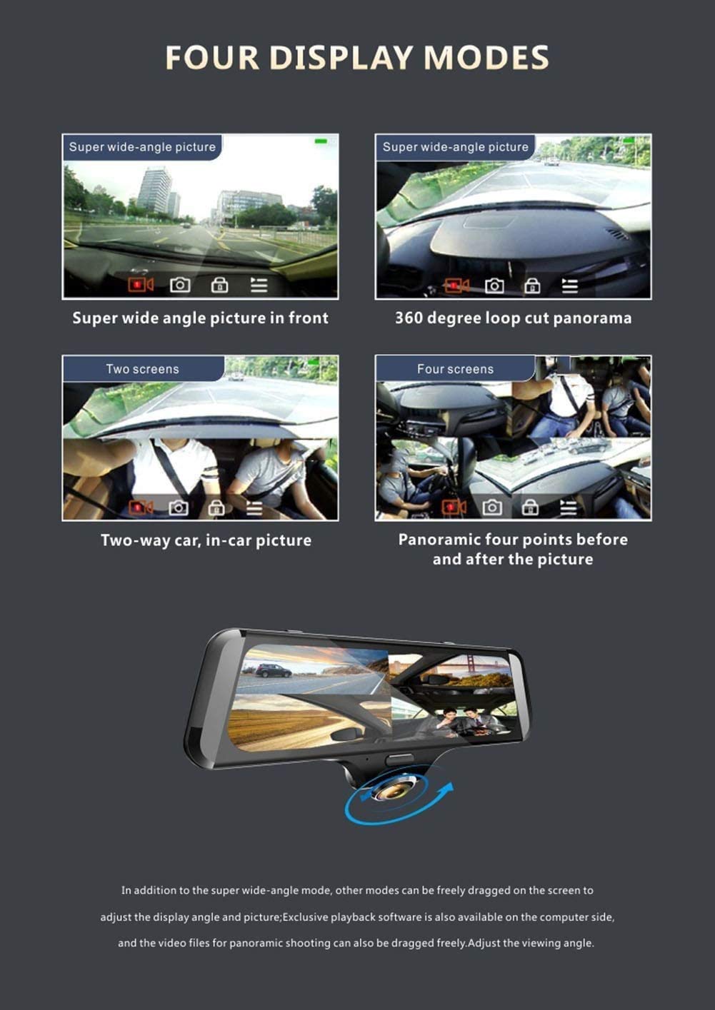 360° Dual Lens Dash Cam with GPS (10")