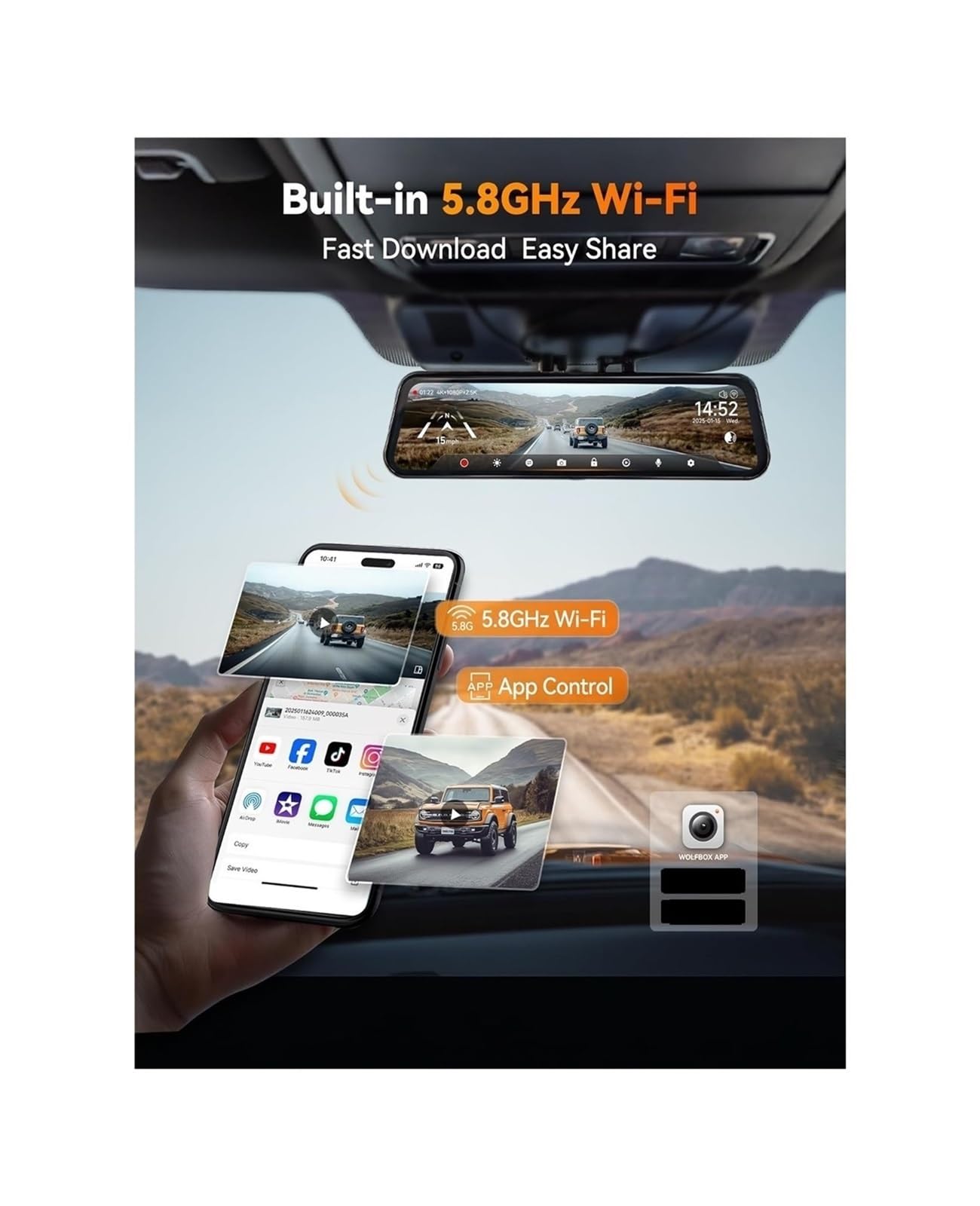 G900 Tripro 4K Mirror Dash Cam with 256GB Card