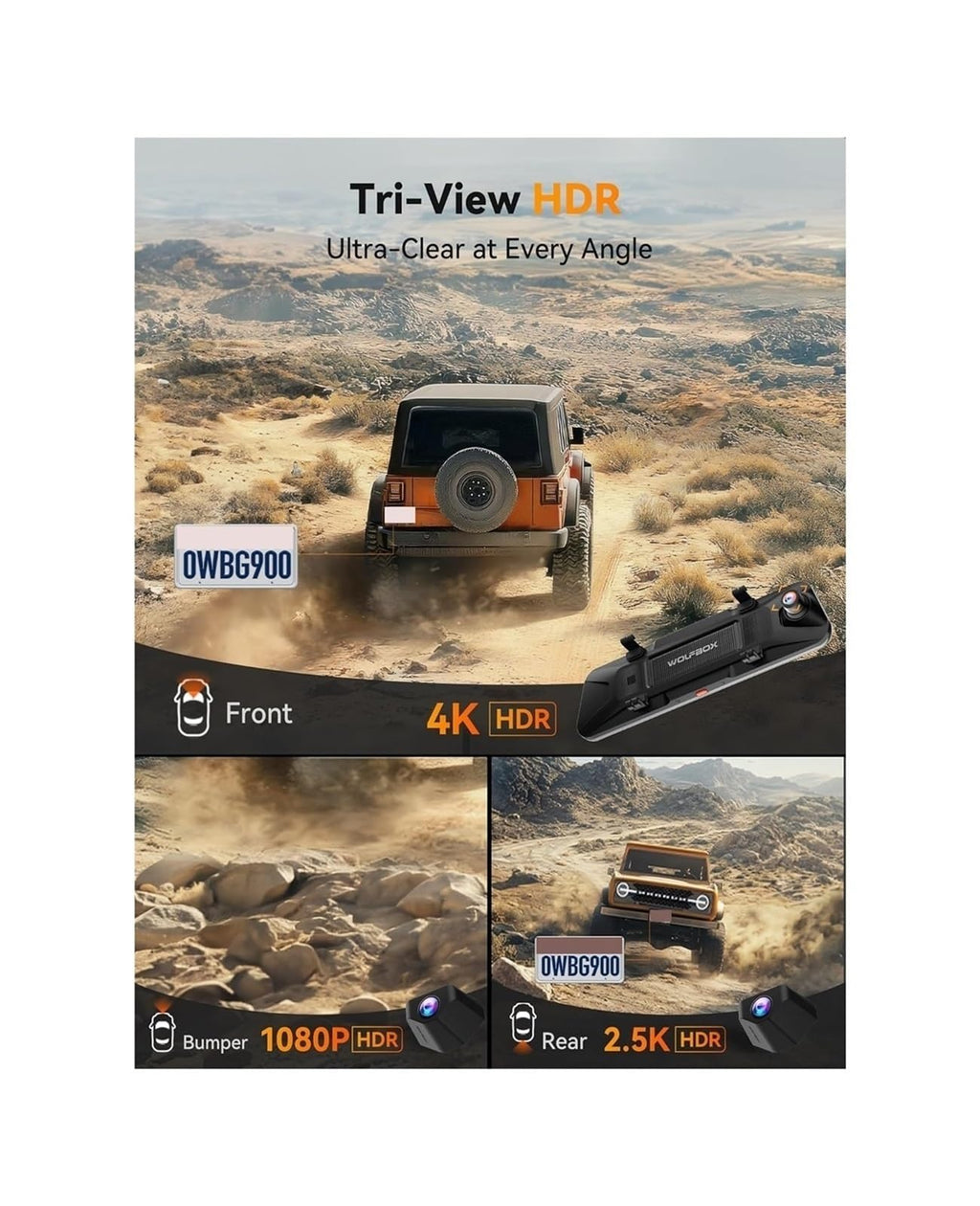 G900 Tripro 4K Mirror Dash Cam with 256GB Card