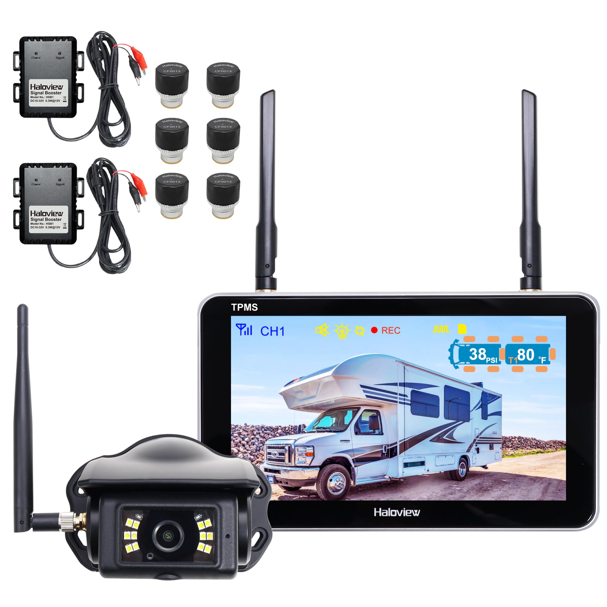 Wireless Backup Camera & TPMS System with 6 Sensors