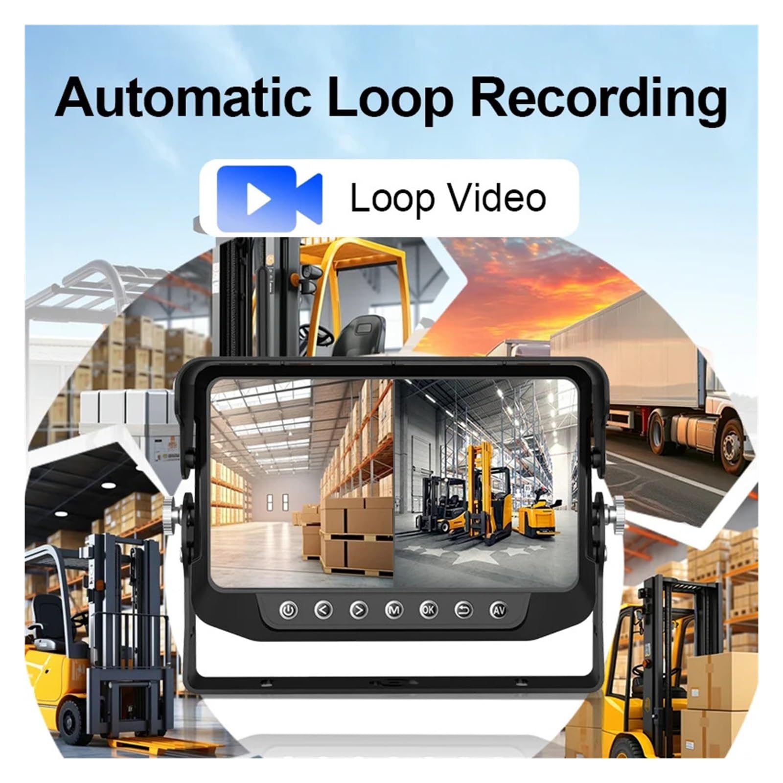 Magnetic Forklift Wireless Front Camera 7-inch 2CH Monitor DVR Recording Portable Solar Charger Case Reverse Camera for Truck