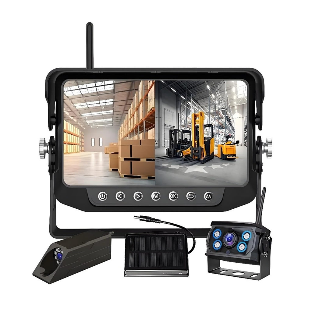 Magnetic Forklift Wireless Front Camera 7-inch 2CH Monitor DVR Recording Portable Solar Charger Case Reverse Camera for Truck