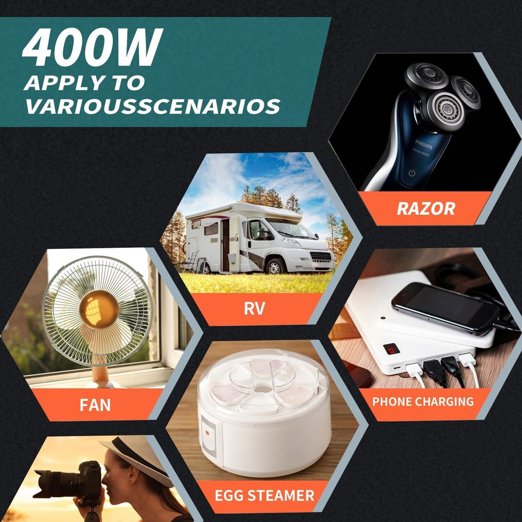 400W Car Power Inverter 12V DC to AC with USB Ports