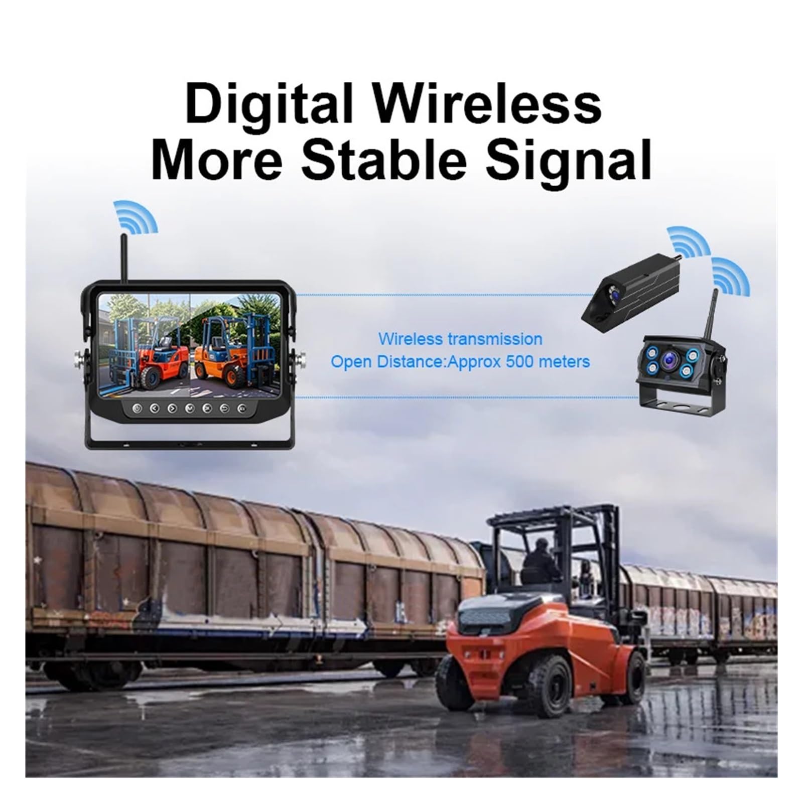 Magnetic Forklift Wireless Front Camera 7-inch 2CH Monitor DVR Recording Portable Solar Charger Case Reverse Camera for Truck